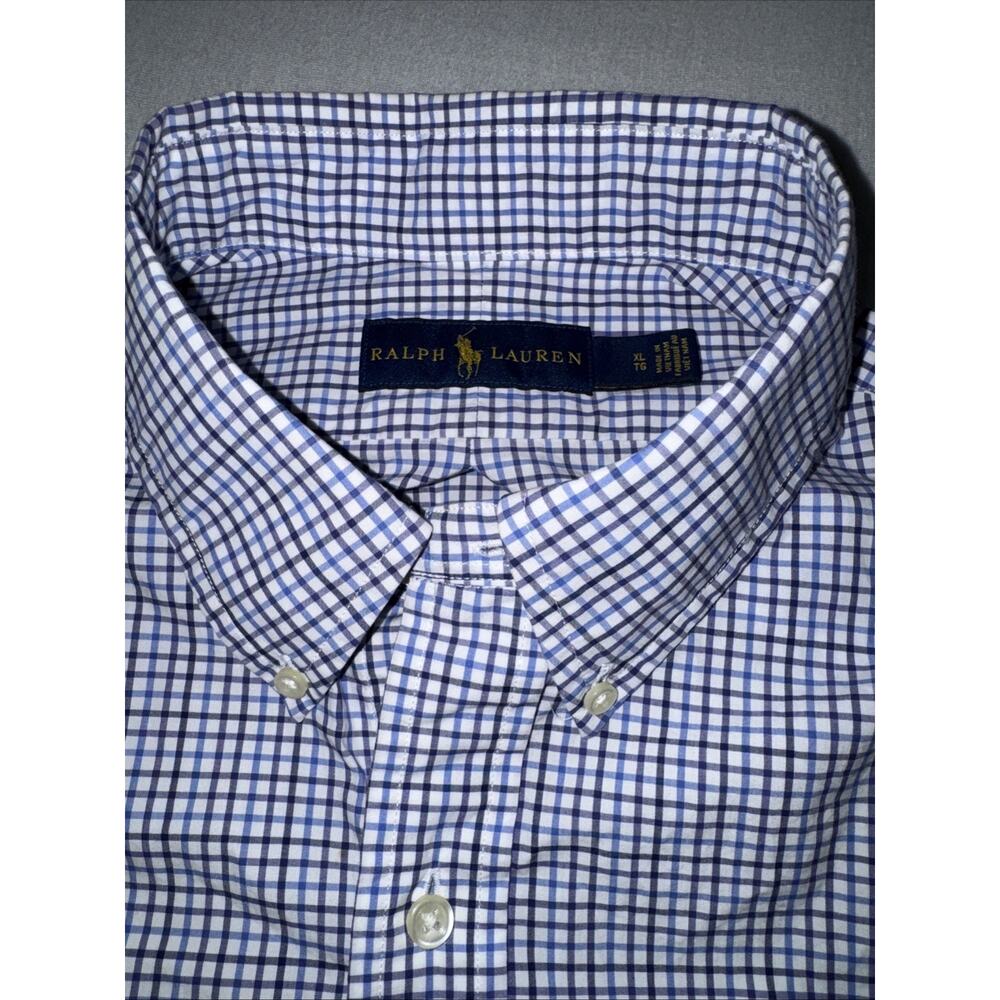 Polo Ralph Lauren Shirt Mens XL Blue Gingham Classic Fit Button Down Cotton EUC - Picture 3 of 8